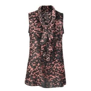 Cabi Pink Leopard Tank Blouse 9 To 5 Sash Knot Tie Neck Summer​​​​​​​​​​​​​​​​​